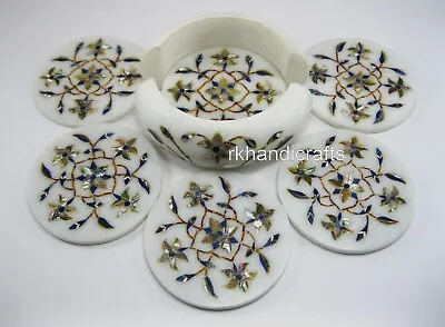 4.5 Inches Marble Tea Coaster Set Inlaid With Antique Pattern Coffee Table Top • $132.80