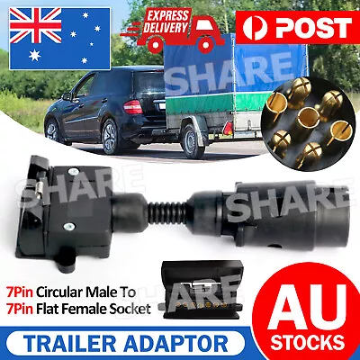 Trailer Adaptor 7 Pin Large Round Socket To 7 Pin Flat Plug Trailer Adapter • $13.75