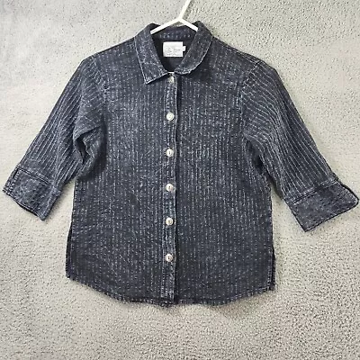 Michael Leu Shirt Womens Size Large Gray Button Up 3/4 Sleeves Cotton • $19.99