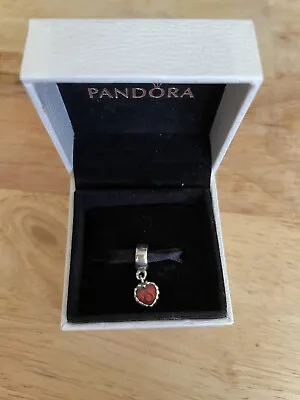 Geniune Pandora Silver Red Enamel Heart Dangle Charm • £16