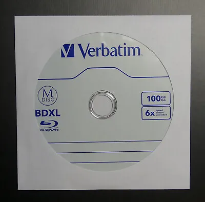 Single Verbatim Bluray BD-R TL BDXL 100GB Lifetime Archival M-Disc + Sleeve • $17.45