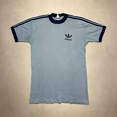 Vintage 80s Adidas Trefoil Ringer 3 Stripes T Shirt L • $54.99