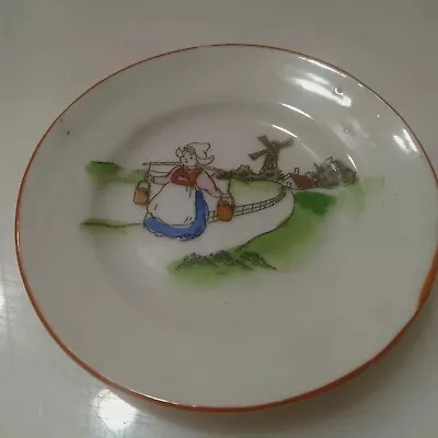 Vintage Trinket Plate From Japan 4.25  Windmill Dutch Scene • $7