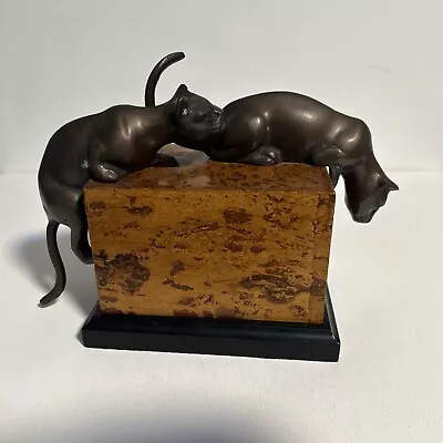 Hand-Crafted Mid 20th Century Figurative Statute Of Two Ctouching Bronze Cats • $140