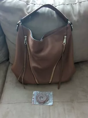 Rebecca Minkoff Moto Leather Hobo Bag In Almond Brown No Detachable Strap Large  • $89.95