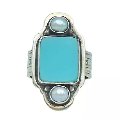 Tabra Jewelry 925 Sterling Silver Turquoise & Pearl Ring Size 8.75 00K519 • $250