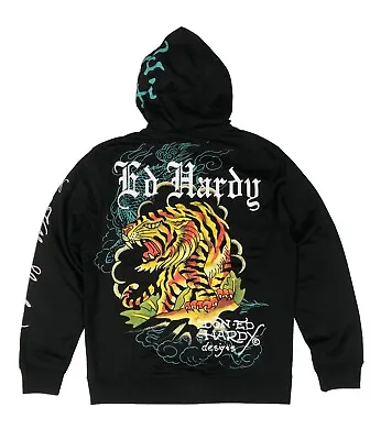 Ed Hardy Crawling Tigers Mens Zip Up Hoodie  Color: Black  Style # (EHM1301-44) • $79