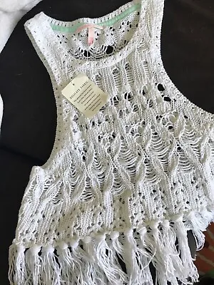 Victoria Secret Knit Crochet Fringe Tassel Crop Tank Top NEW Boho Chic💕 Medium • $21.88