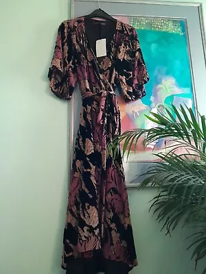 Zara Rare Black Purple Velvet Devore Kimono Wrap Dress Boho Size M • £29