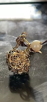 Vintage 14K Gold Etruscan Style Ewer Charm With Pearl • $350