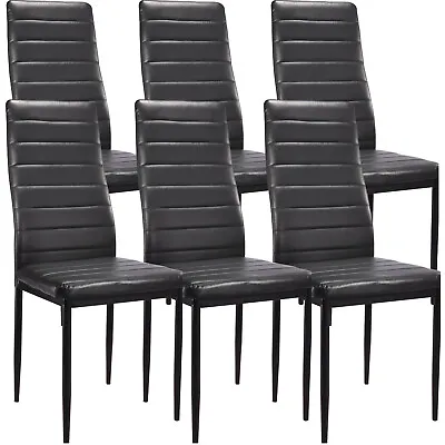 Dining Chairs Set Of 4/6 High Back Leather Padded Seat Kitchen Chair Office Home • £75.95