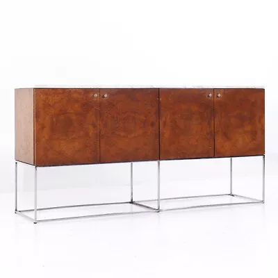 Milo Baughman For Thayer Coggin Mid Century Burlwood Chrome And Marble Credenza • $6447