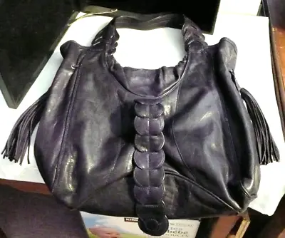 Junior Drake ~ Eggplant Purple *athena* Leather Hobo Handbag Tassel Accents • $60