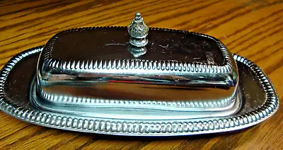 Vtg Stainless Steel Butter Dish W/Glass Insert~3pc Silver-Tone Ribbed Trim   X12 • $17.09