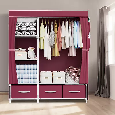 LOEFME Canvas Wardrobe 165*45*105cm Storage Garderobe Black/Red Colors Available • £23.99