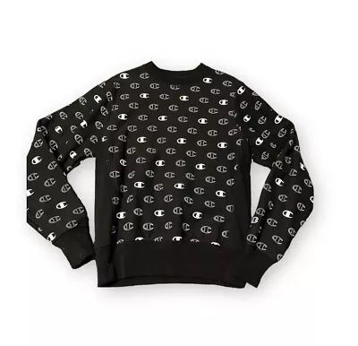 Champion Men's S Reverse Weave All Over Print Black/ White Crewneck Sweatshirt • $20