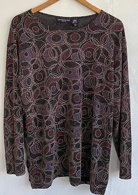 Impressions Lifestyle Knit Top Women's XL Black Gold Red Metallic Long Sleeve • $17.99