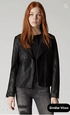 Black Faux Leather Moto Biker X-Small  Vintage Reinvented Jacket • $48