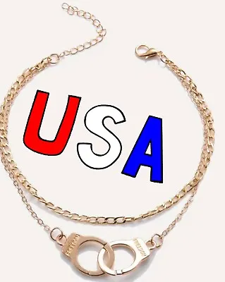 Anklet Double Chain Handcuffs Freedom Ankle Bracelet Men Woman Golden Fashion Je • $13.99