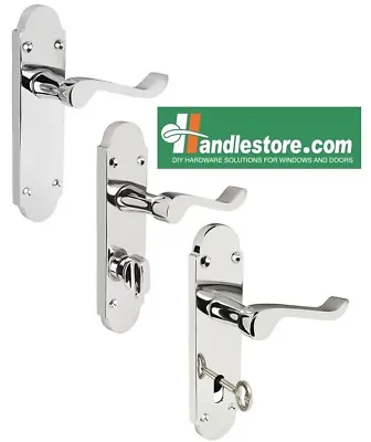£8.29 • Buy Shaped Scroll Polished Chrome Door Handle Sets Latch,Bathroom, Lever Lock 168x42
