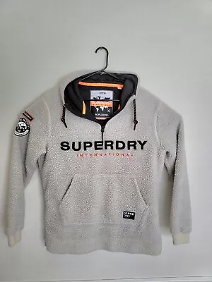 Superdry Mens Fleece Jacket Hoodie XL White Teddy Bear Sherpa 1/4 Zip Outdoors • $39.99