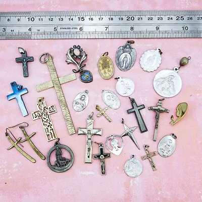 Large Lot Of Vintage Religious Christian Holy Cross Jewelry Pendants Charms Etc • $39.60