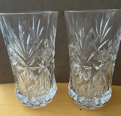 Vintage Crystal Starburst/Star Of David Drinking Glasses (2) Heavy 5 1/2 Inch • $14