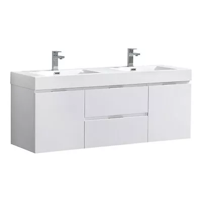 Fresca Valencia 60  Wall Hung Double Sinks Wood Bathroom Vanity In Glossy White • $1379.99