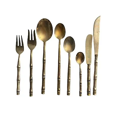 Bronze Over Nickel Chinoiserie Bamboo Flatware 88 Piece Service For 8 + Thailand • $199.99
