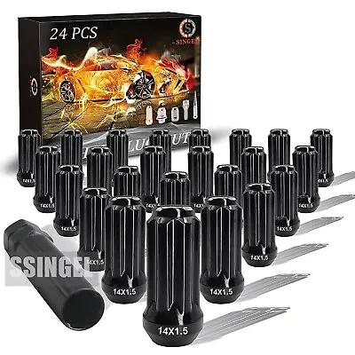 Set Of 24 SSINGEL Spline Lug Nut Kit Black 14mm X 1.5 2  Tall M14x1.5 Super Duty • $28.99