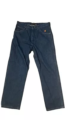 Mens Wrangler Flame Resistant Jeans Blue Denim Relaxed Fit Straight Leg W34 L30 • £12.99