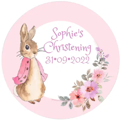 £3.95 • Buy 48 Personalised Christening Baptism Stickers FLOPSY BUNNY  40mm Labels