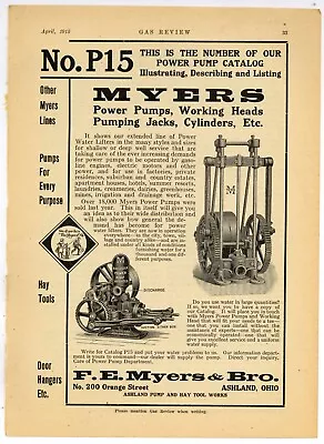 1915 F. E. Meyers & Bro. Ad: Myers Power Pumps Jacks Cylinders - Ashland OhiO • $17.76