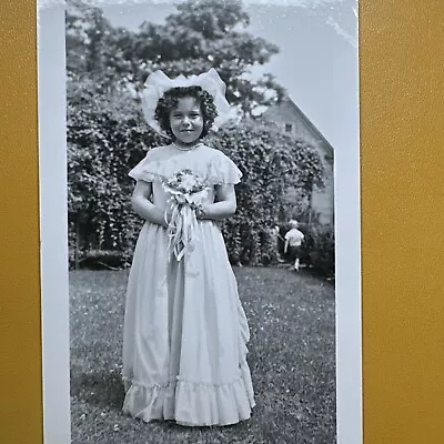 Little Girl In Lace ~ 1950 VINTAGE PHOTO ~ Ringlets Adorable ORIGINAL SNAPSHOT • $11.99