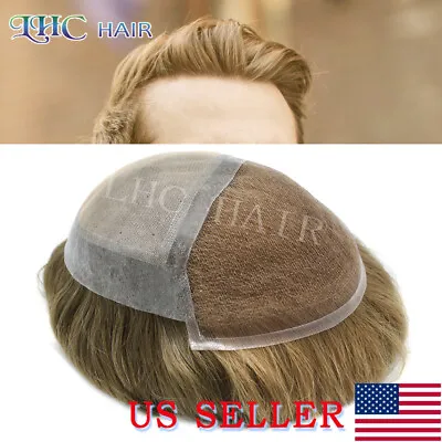 Swiss Lace Front Mens Toupee Human Hair Replacement System Lace&PU Hairpiece Wig • $149