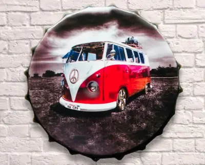 Campervan Sign Metal Peace Camper Van Vintage Retro Bar Wall Bottle Top Cap 30cm • £10.95