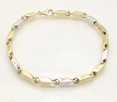 Mens 8.5  Bullet Style Link Bracelet Real 14K Yellow White Two-Tone Gold • $1489