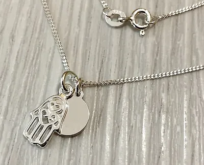 Ladies 925 Sterling Silver Small Hamsa Necklace Personalised Engraved • £19.50