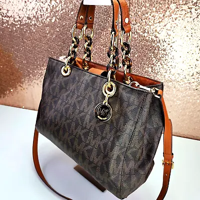 Michael Kors Women's Cynthia Shoulder Handbag Purse Small-Medium Brown Leather • $59.99