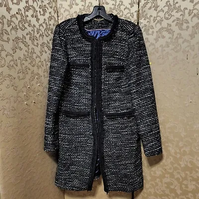 J. Crew Tweed Lurex Lady Coat In Black Tweed Braided Trim Size 8 • $49.99