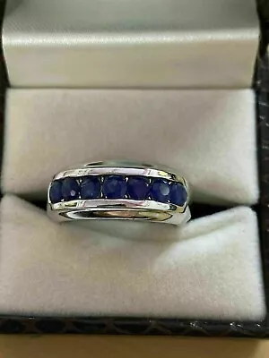 Channel Set 2CT Lab Created Round Blue Diamond Men's Band 14K White Gold Plated • $115.49