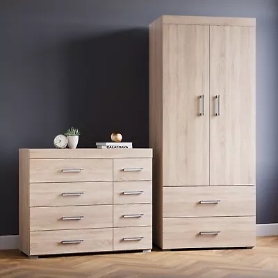 2 Door Wardrobe & 4+4 Chest Of Drawers In Sonoma Oak Effect Bedroom Furniture 8 • £207.95