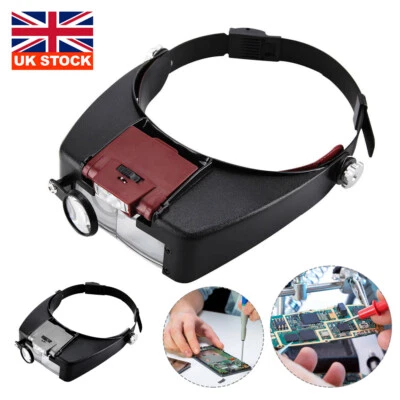 £7.99 • Buy Magnifying Glass Headset LED Light Head Headband Visor Magnifier Loupe With Box