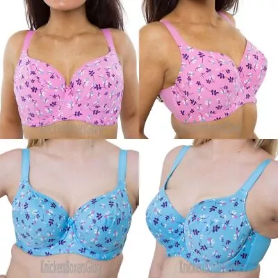 Floral Underwired Non Padded Balcony Bra Size 34 To 46 (D To J Cup) LG200 NEW • £14.95