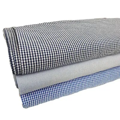 100% Cotton Seersucker Fabric Gingham PinStripe Traditional Wrinkle Texture • £4.90