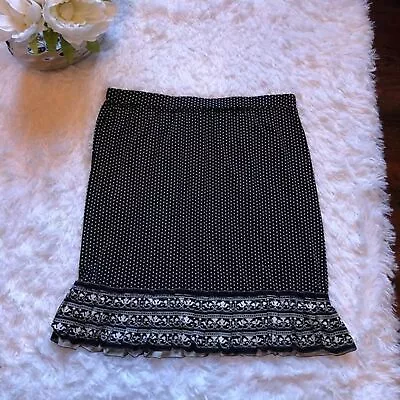 Max Edition Black & Beige Elastic Waist Pull On Skirt - Very Cute! Size M • $13