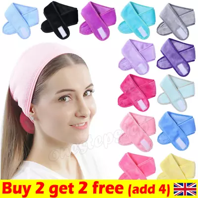 Adjustable Make-up Wide Headband Wash Face Soft Toweling Bath Hair Band Women< • £3.29