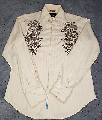 Roar Shirt Mens Small Tan Long Sleeve Button Up Embroidered Western Cowboy Rodeo • $23.99