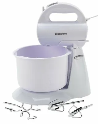 Cookworks White 5 Speed+Turbo Hand And Stand Mixer With Bowl Dough Hooks Beaters • £49.95