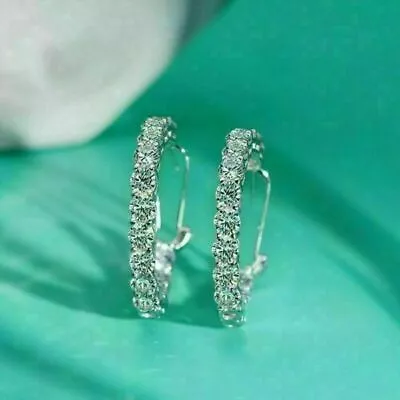 1.50 Ct Round Cut VVS1/D Diamond Huggie Hoop Earrings 14K White Gold Finish • $197.29